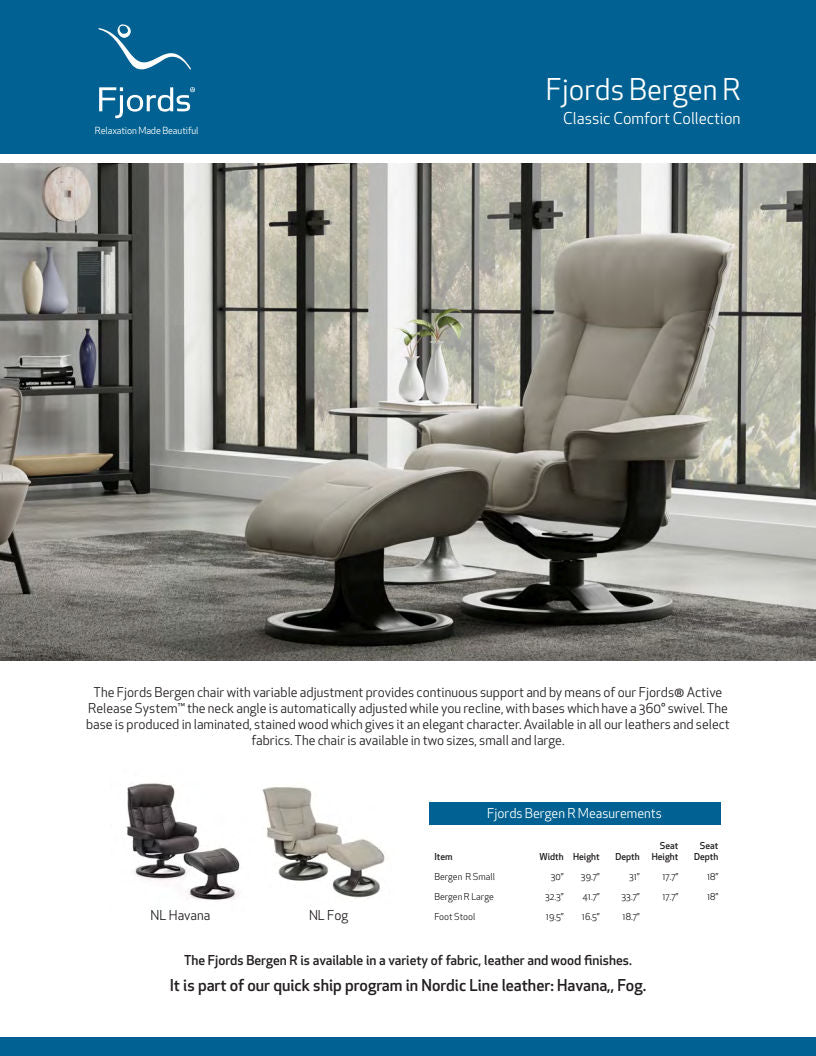 Fjords Bergen Recliner R-Base w/ottoman